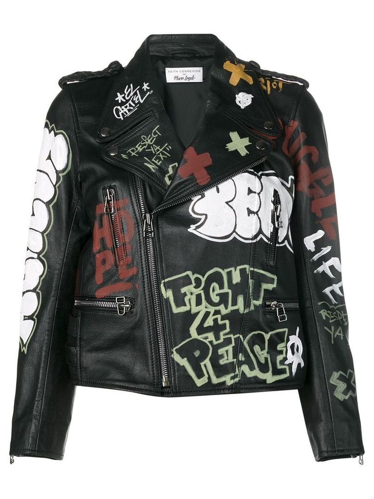 Faith Connexion graffiti print biker jacket - Black