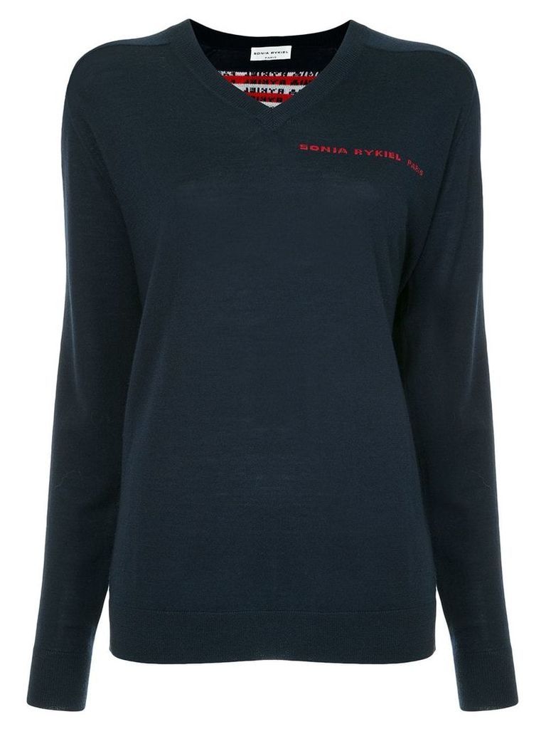 Sonia Rykiel logo back V-neck sweater - Blue