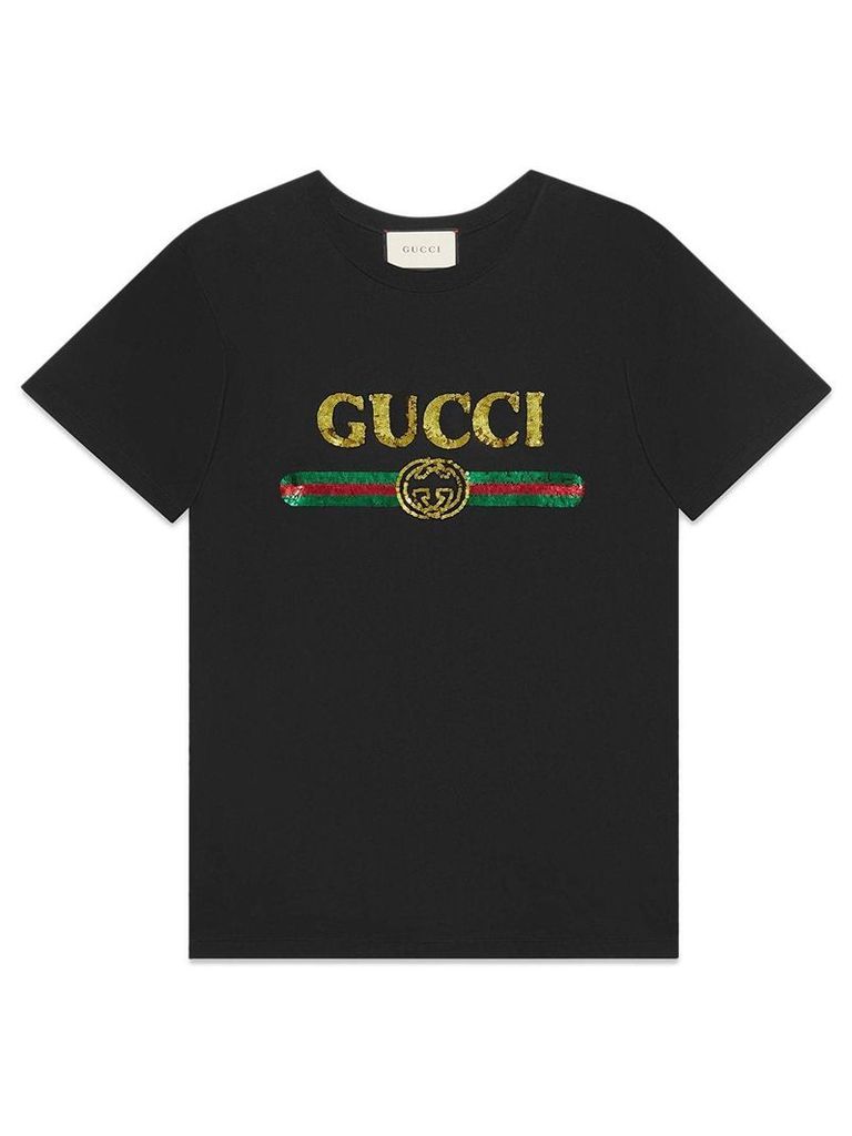 Gucci Oversize T-shirt with sequin Gucci logo - Black