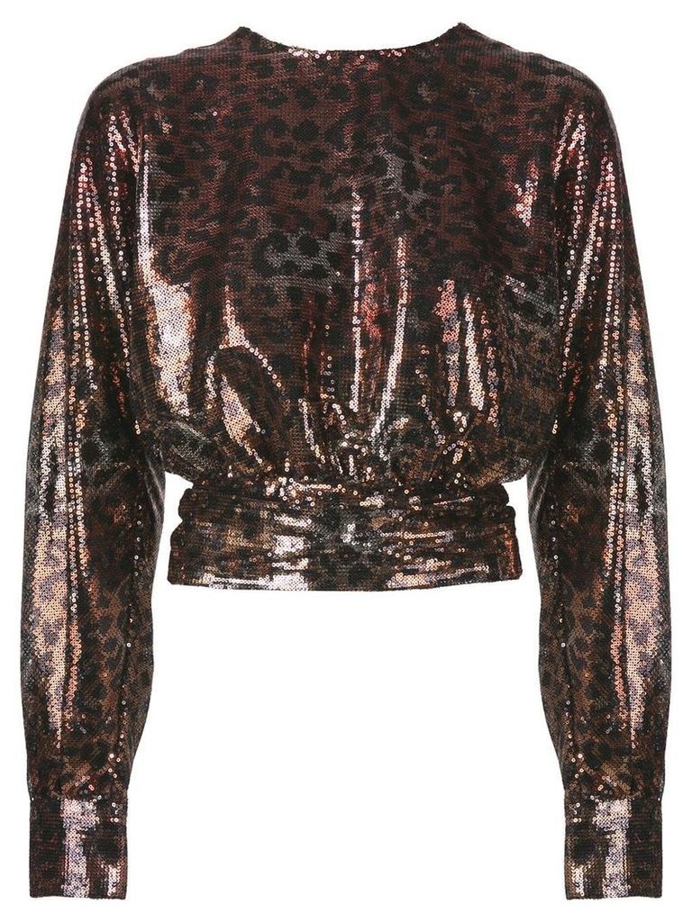 MSGM leopard-print sequinned top - Brown