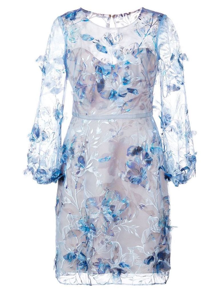 Marchesa Notte embroidered floral dress - Blue