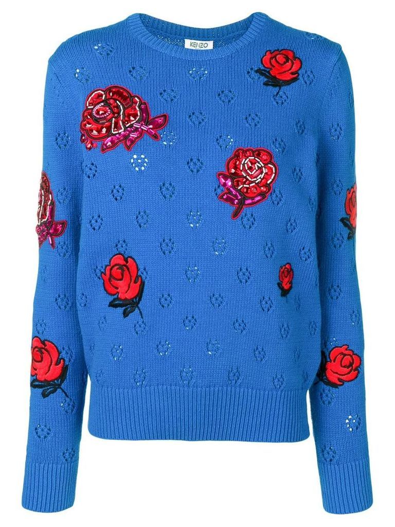 Kenzo embellished flower knitted sweater - Blue