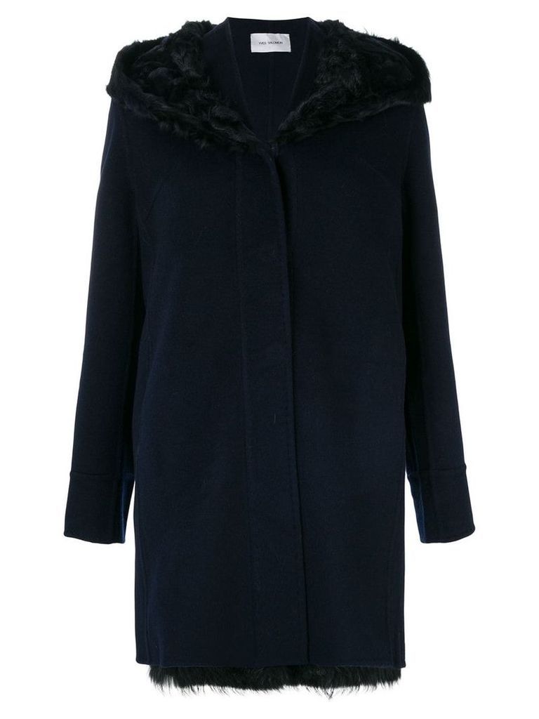 Yves Salomon raccoon fur, lamb fur and cashmere hooded coat - Blue