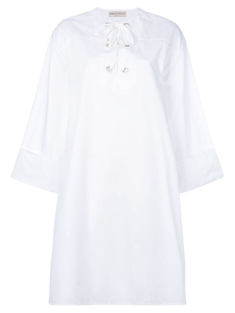 Emilio Pucci lace-up neck shirt dress - White