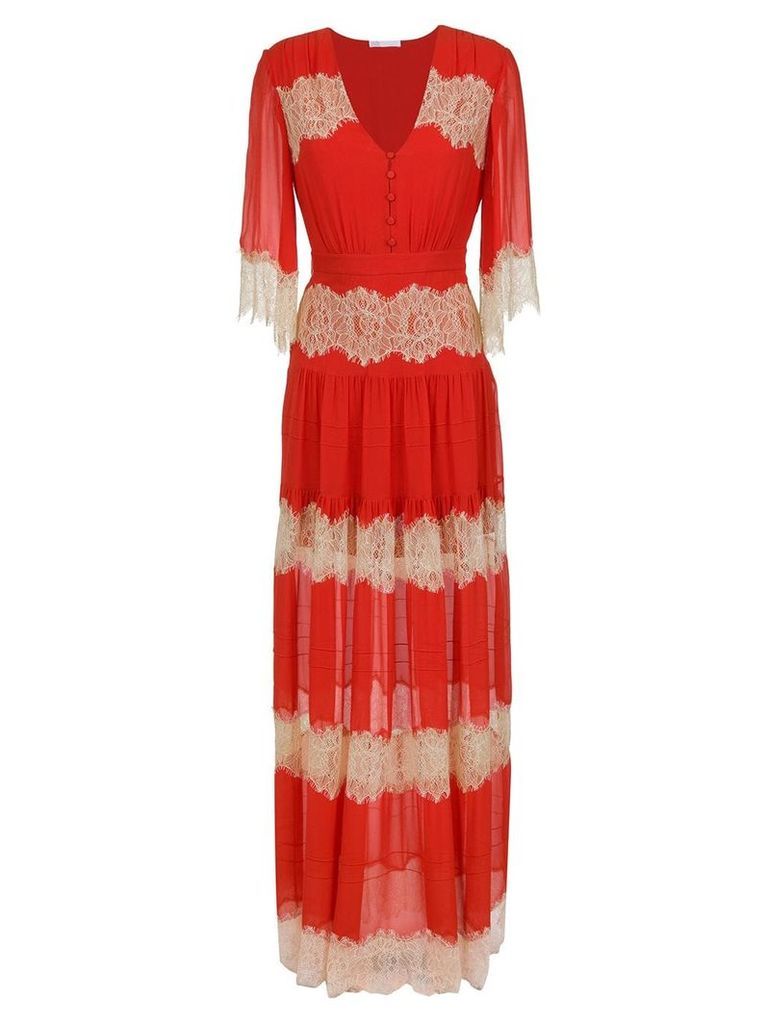 Nk lace silk long dress - Red