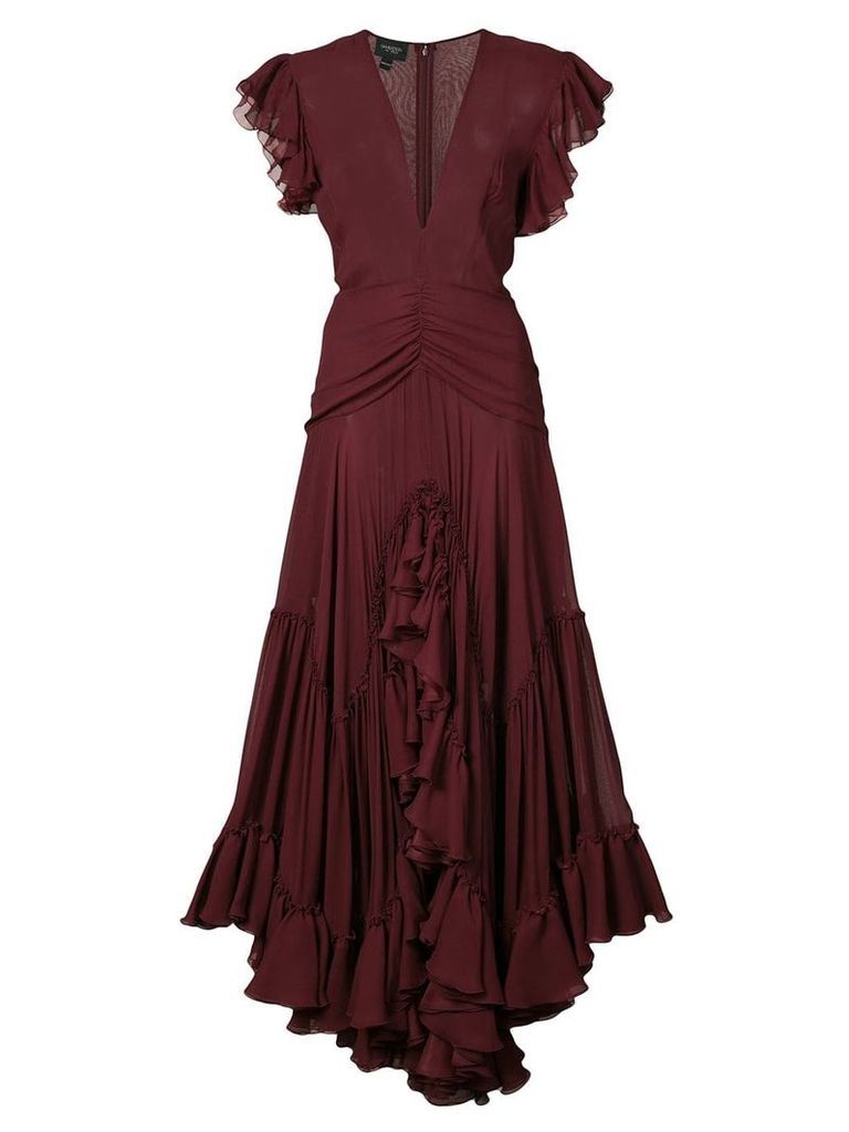 Giambattista Valli v-neck ruffle dress - Red