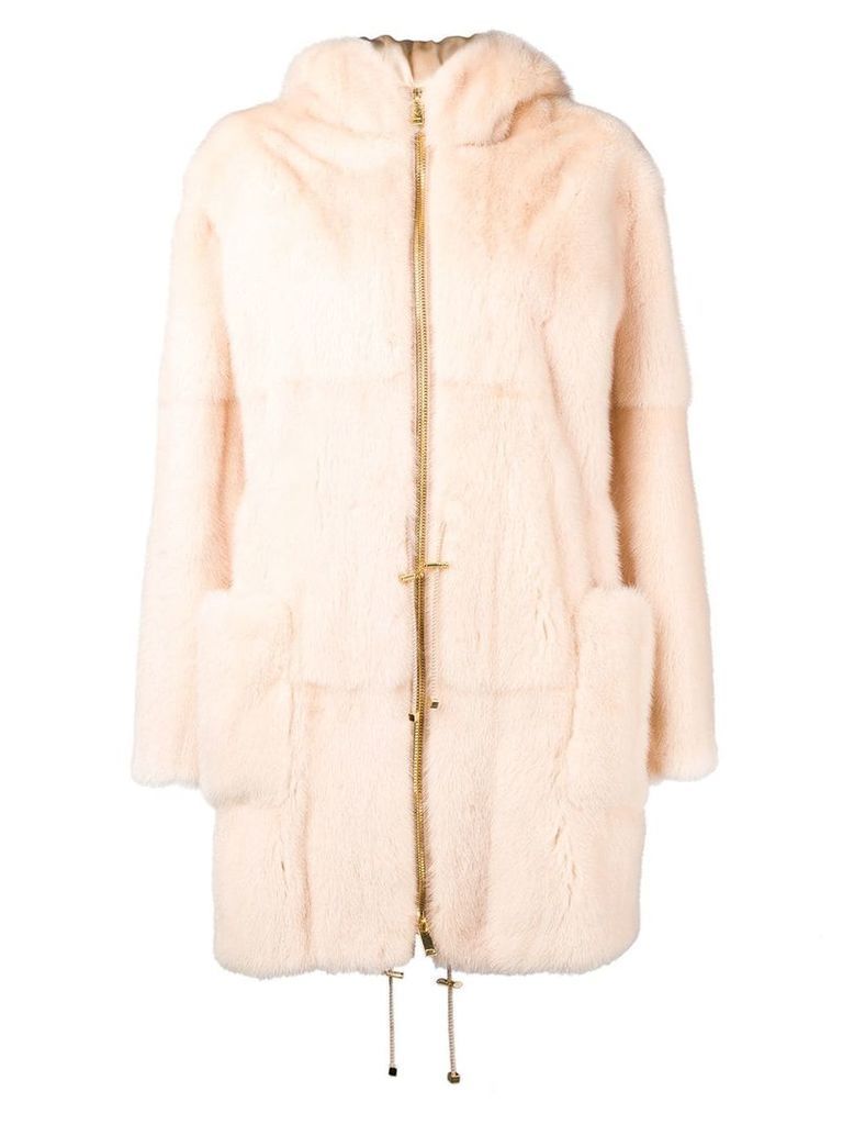 Liska Pallas hooded fur coat - NEUTRALS