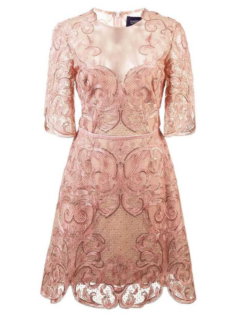 Marchesa Notte embroidered lace cocktail dress - PINK