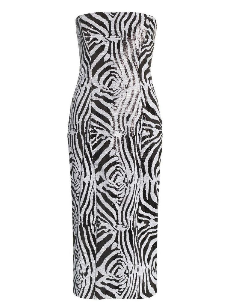 Halpern zebra print sequin embellished midi dress - Black