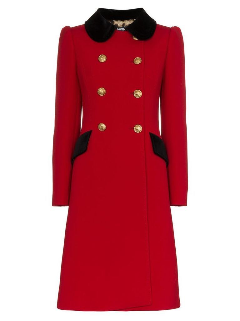 Dolce & Gabbana double-breasted contrast collar wool blend coat - Red
