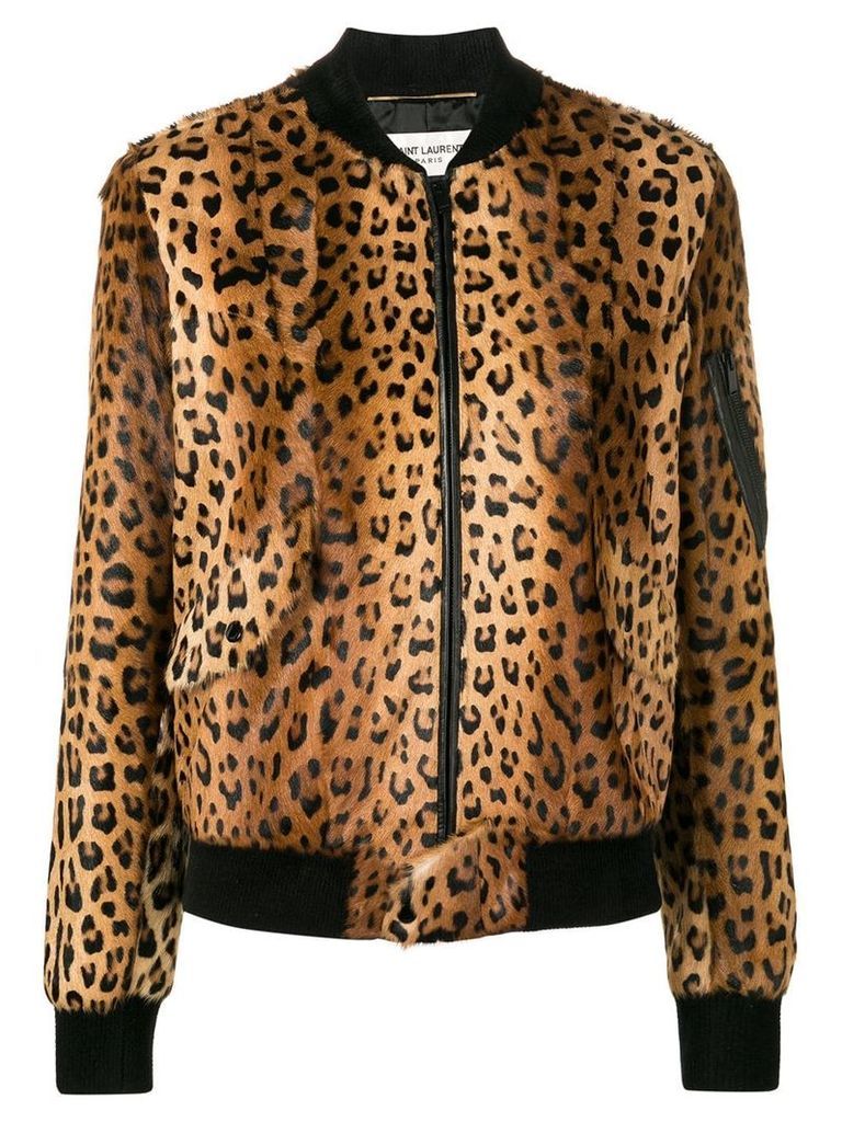 Saint Laurent leopard print bomber jacket - Brown