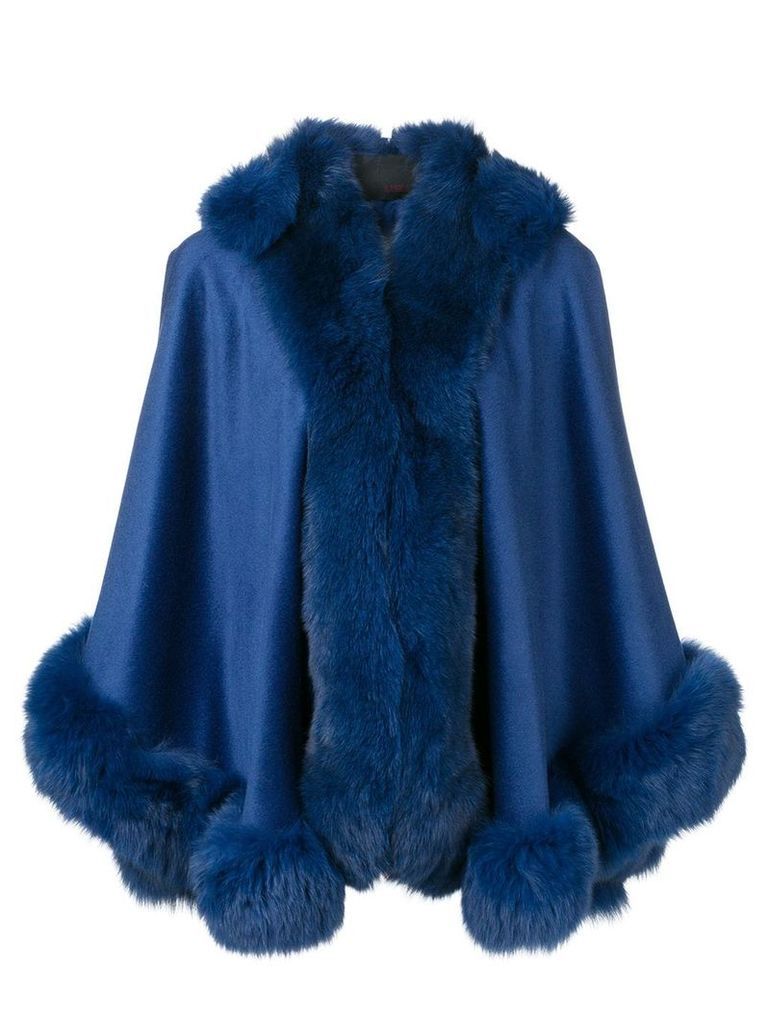Liska fox fur trim cape - Blau
