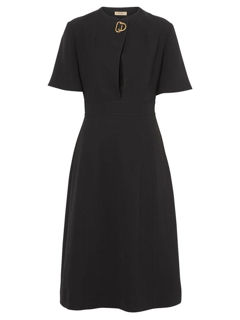 Burberry Short-sleeve D-ring Detail Silk Wool Dress - Black