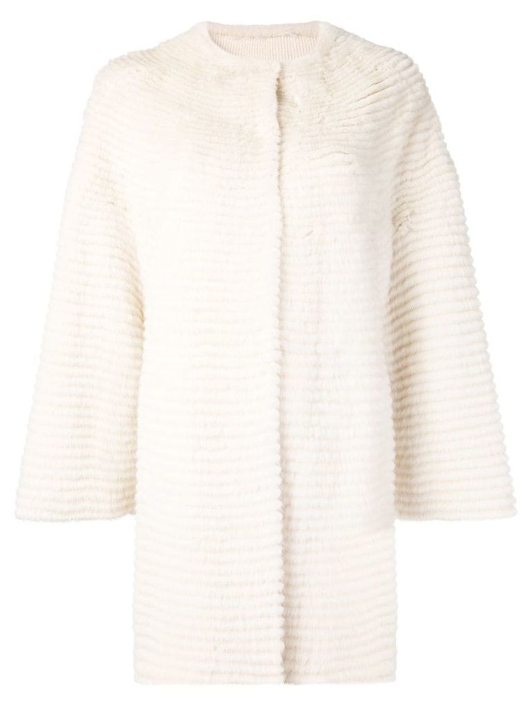 Liska collarless paneled coat - White