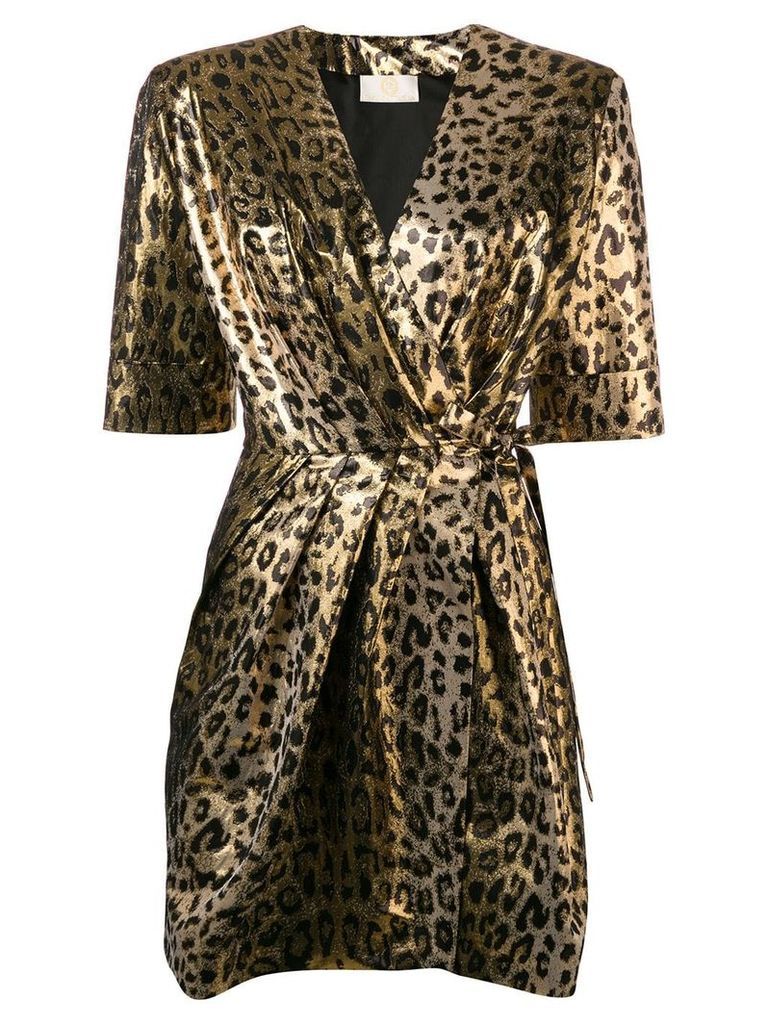 Sara Battaglia leopard wrap dress - GOLD