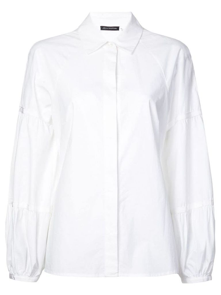 Josie Natori puff-sleeve fitted shirt - White