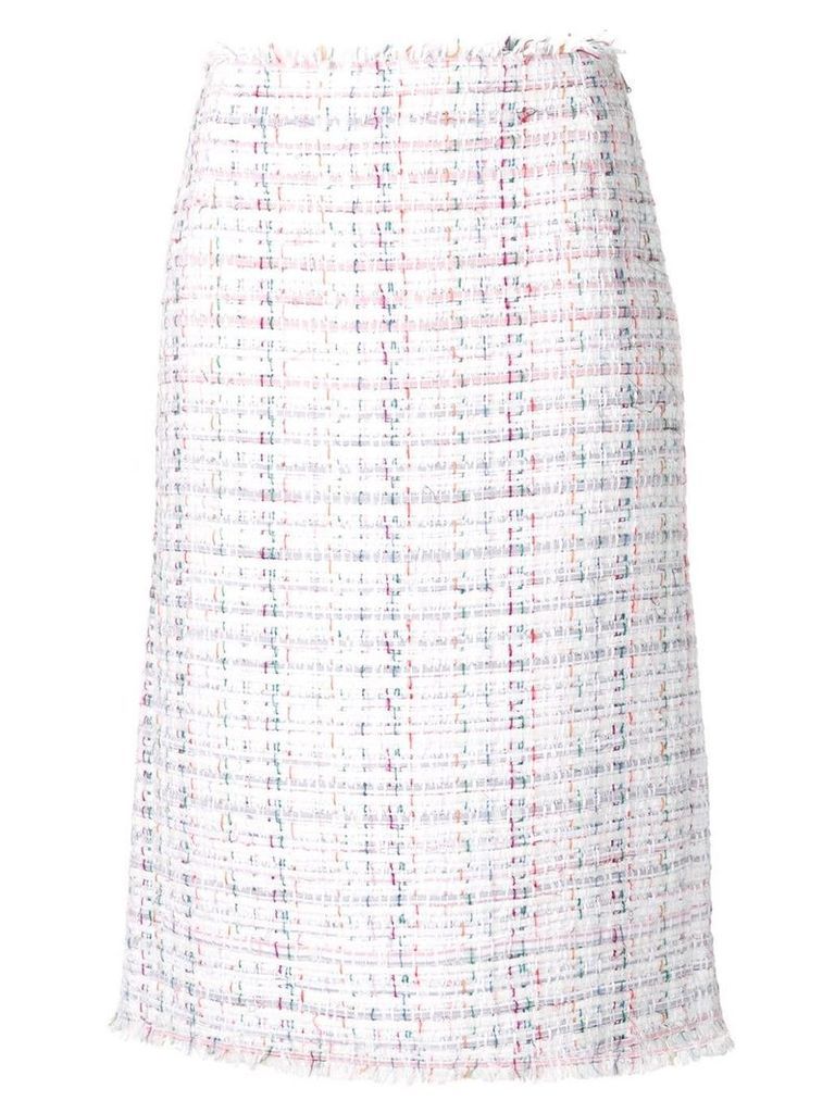 Thom Browne Ribbon Tweed Cardigan Pencil Skirt - White