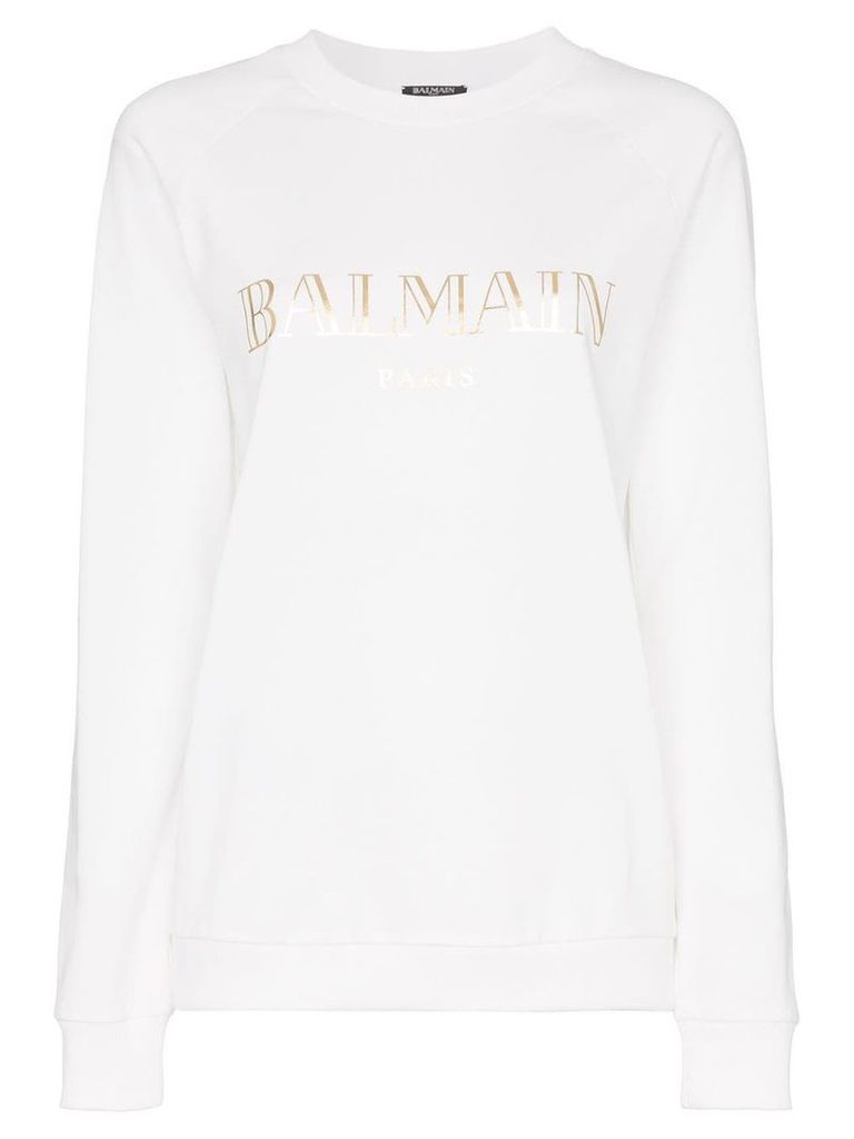 Balmain white logo print cotton t shirt