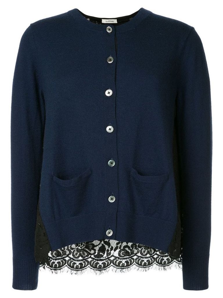 Onefifteen lace panel buttoned cardigan - Blue