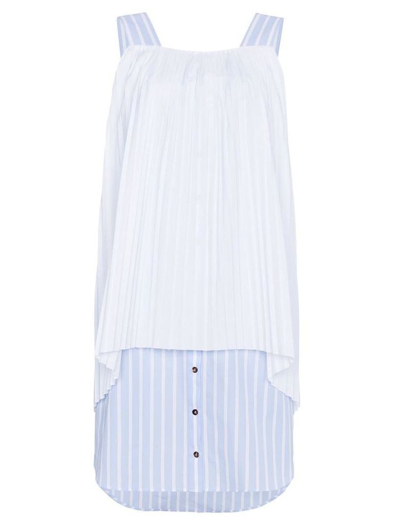 Monographie sleeveless pleated stripe cotton dress - White