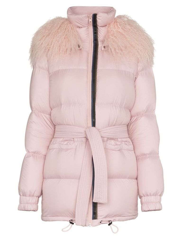 Mr & Mrs Italy Mongolian fur collar feather down puffer coat - PINK