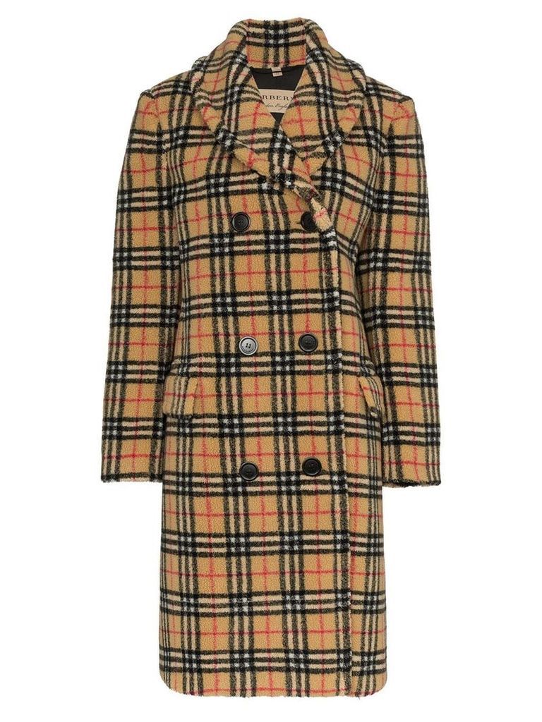Burberry double-breasted check faux shearling coat - Black