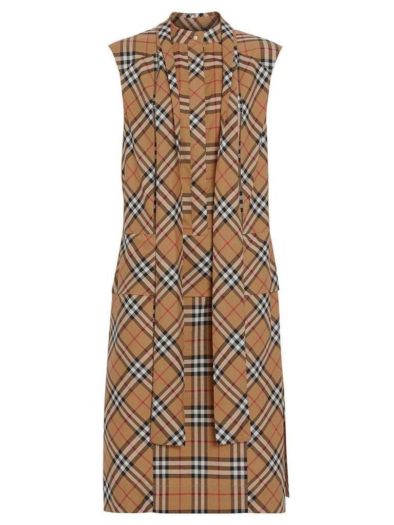 Burberry Vintage Check Cotton Tie-neck Dress - NEUTRALS