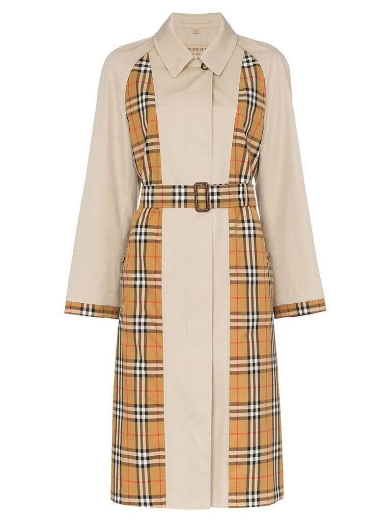 Burberry Guisley check print panelled cotton trench coat - NEUTRALS