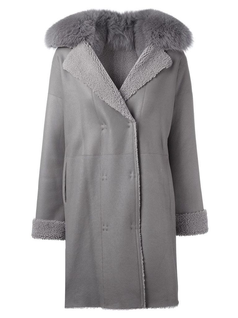 Guy Laroche Pre-Owned fur collar coat - Grey