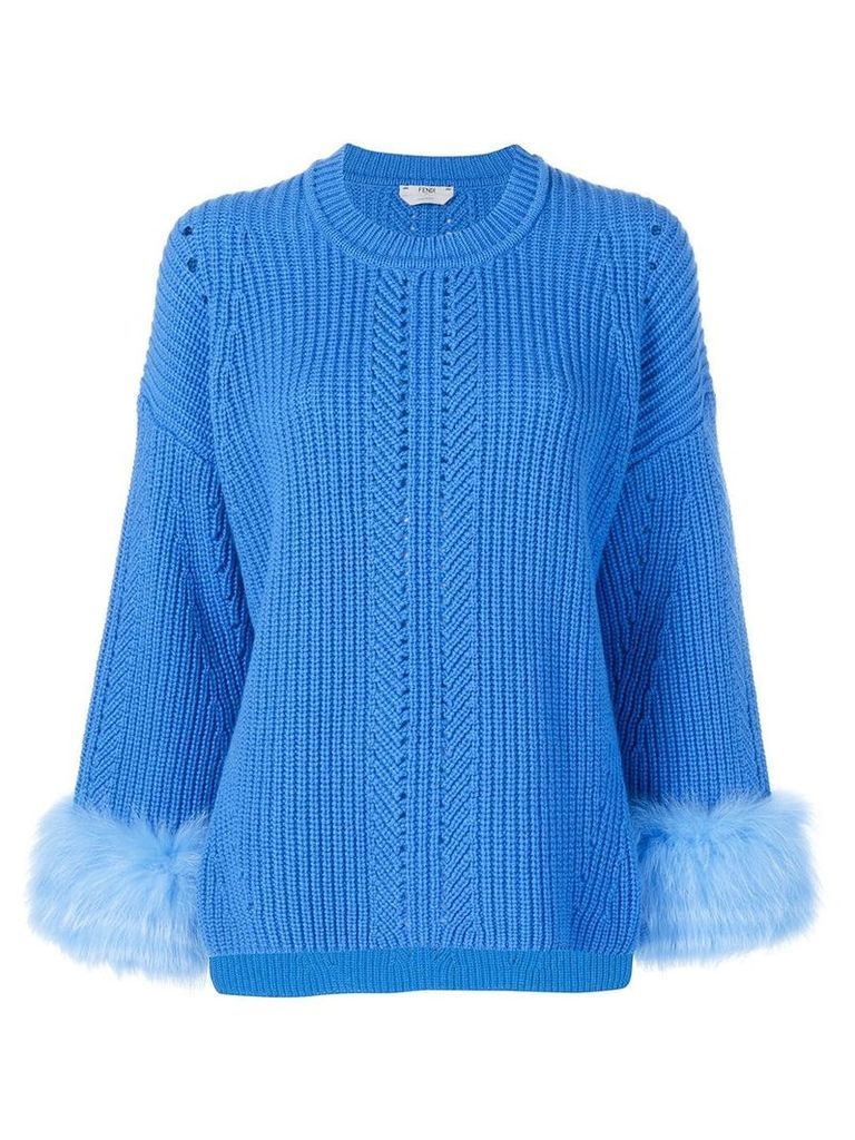 Fendi fur-trim knit sweater - Blue
