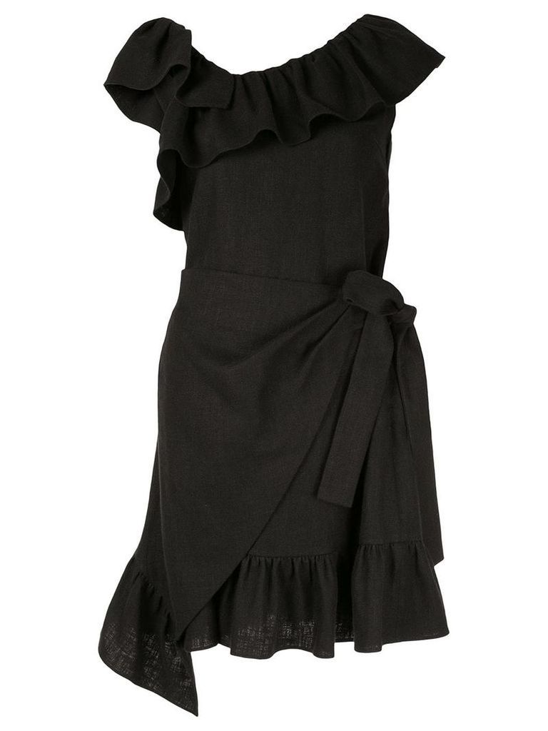 Goen.J ruffle-trimmed wrap dress - Black