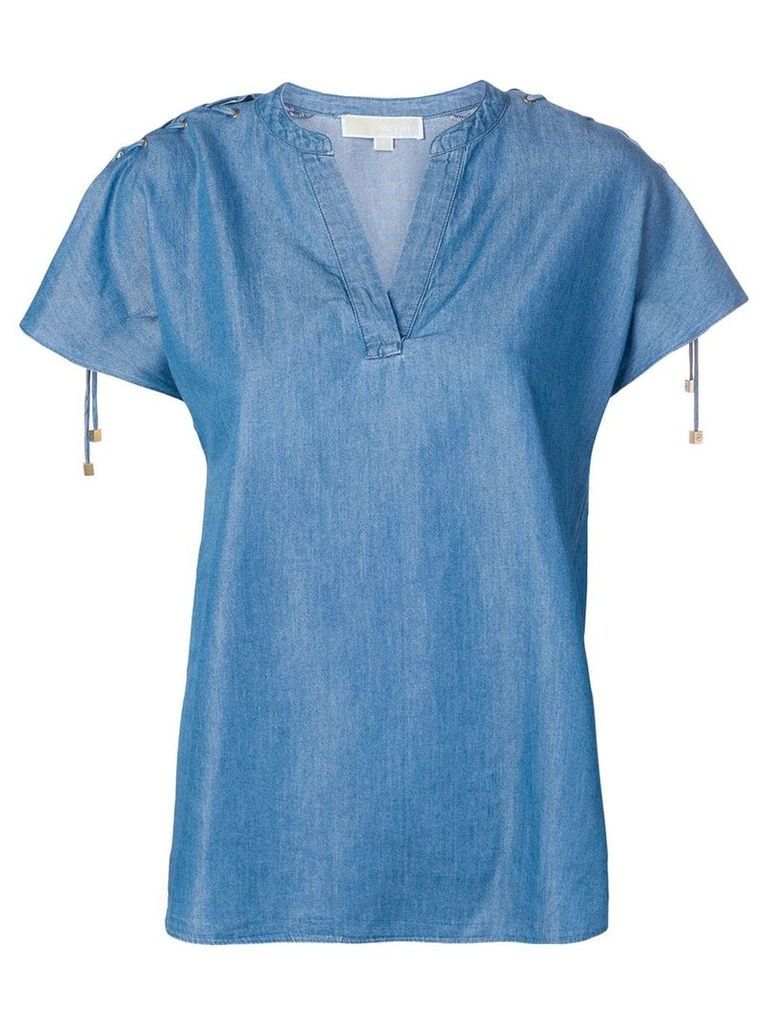 Michael Michael Kors ruffled sleeves denim blouse - Blue