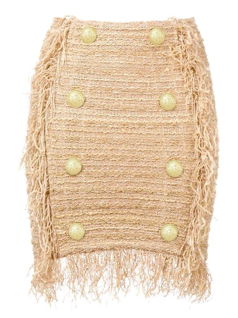 Balmain fringed tweed mini skirt - Gold