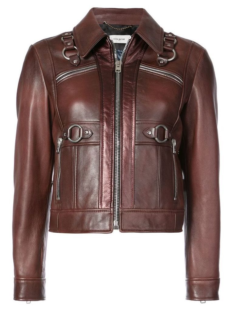 Coach harness detail leather jacket - Brown