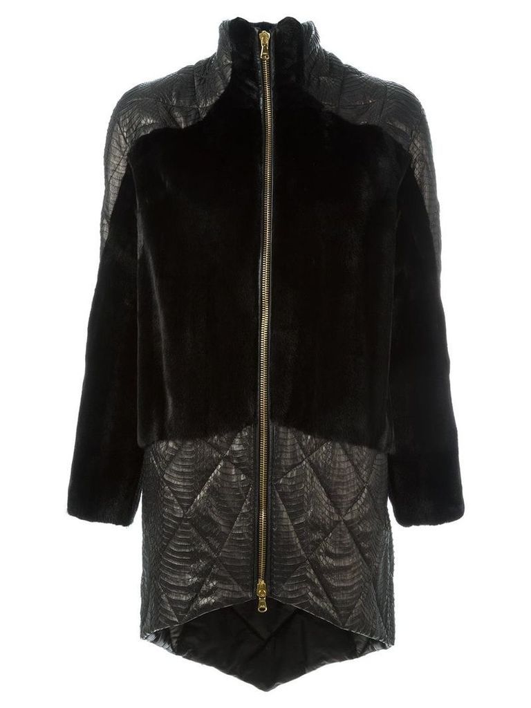 Liska panelled zipped coat - Black