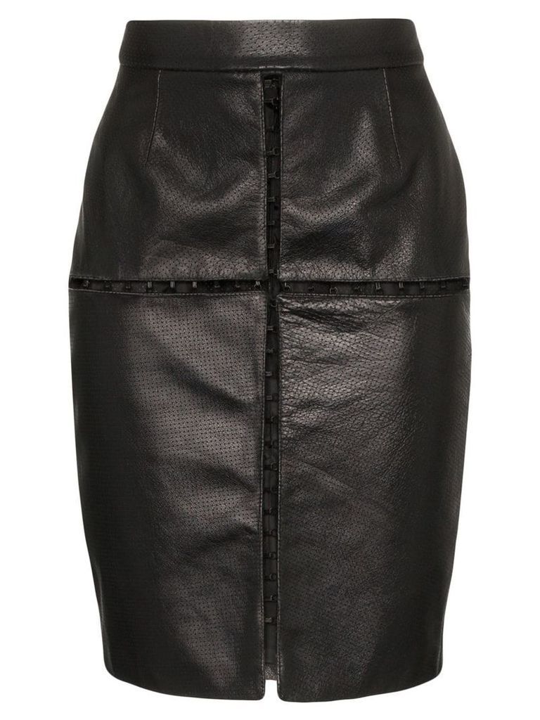 Situationist black cut out leather mini skirt