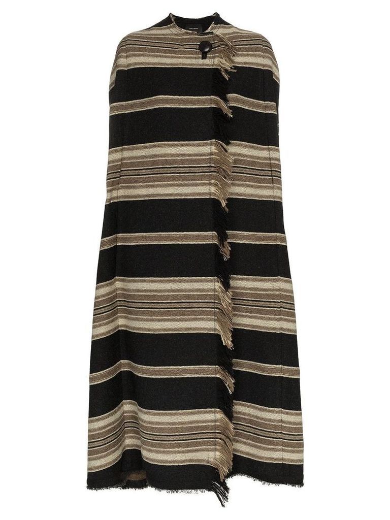 Isabel Marant huan striped wool poncho coat - Black