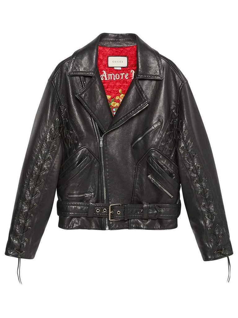 Gucci Leather jacket with Gucci mushrooms - Black