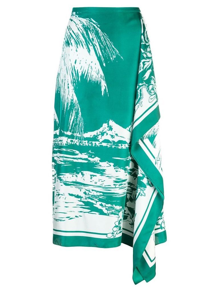 Tibi silk asymmetric printed skirt - Green