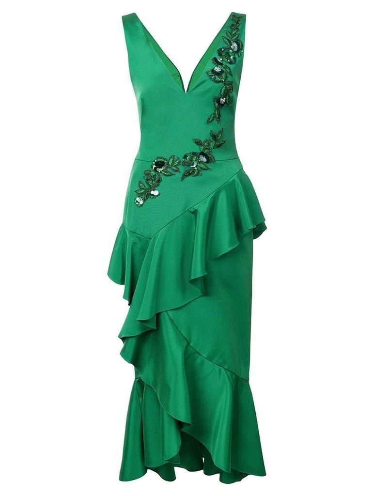 Marchesa Notte embroidered midi dress - Green