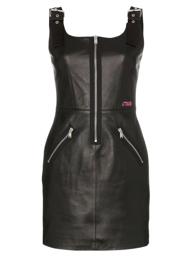 Heron Preston leather zipper sleeveless mini dress - Black