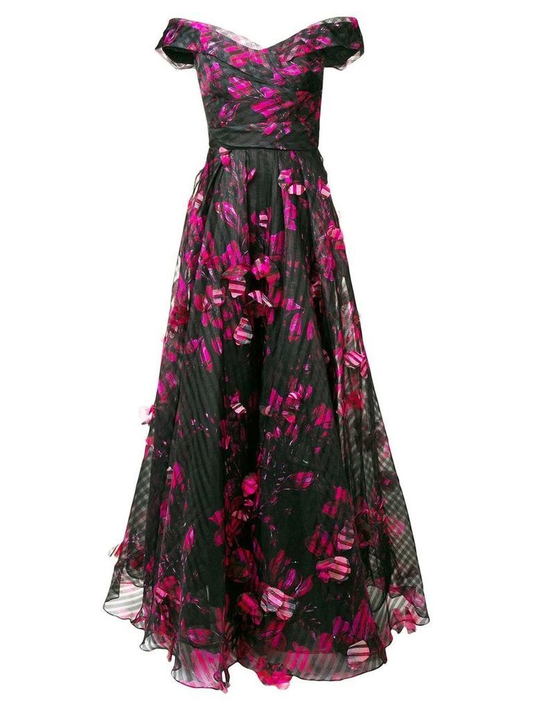 Marchesa Notte long floral dress - Black