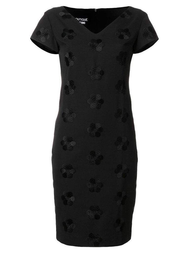 Boutique Moschino v-neck floral embroidered dress - Black