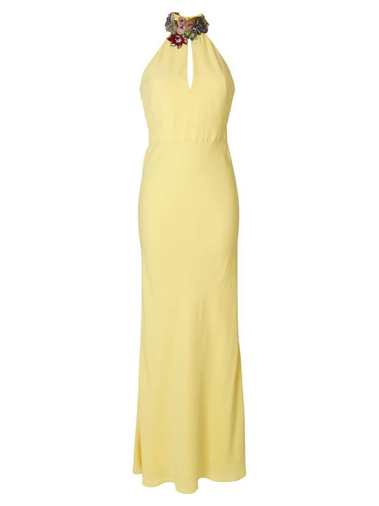 Alexander McQueen gemstone floral neckline gown - Yellow