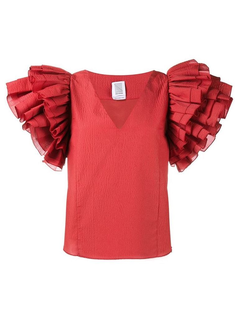 Rosie Assoulin maxi ruffle sleeve blouse - Red