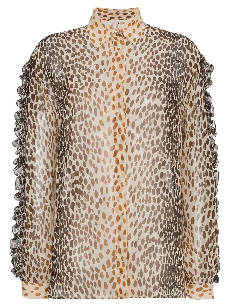 Marco De Vincenzo Silk animal print blouse with ruffles - Brown