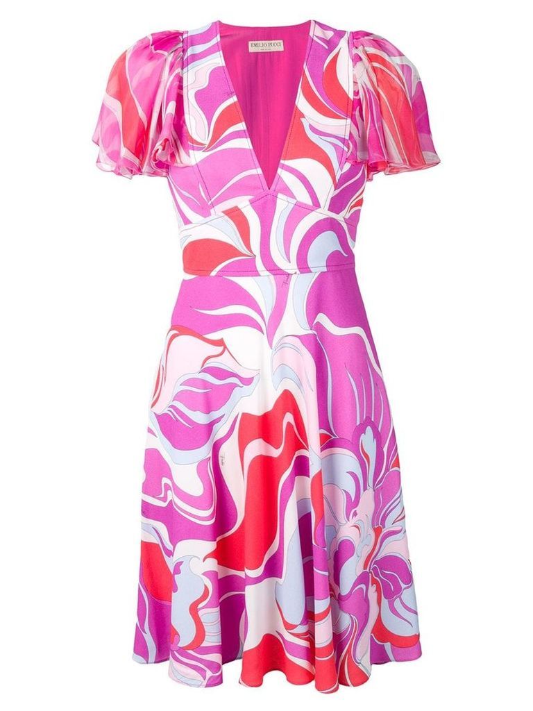 Emilio Pucci Rivera Print Ruffle Sleeve Dress - PINK