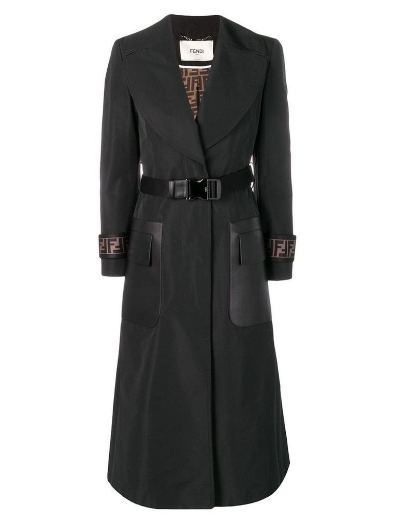 Fendi belted FF motif overcoat - Black