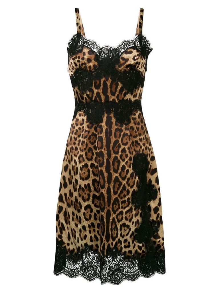 Dolce & Gabbana leopard print flared midi dress - Brown
