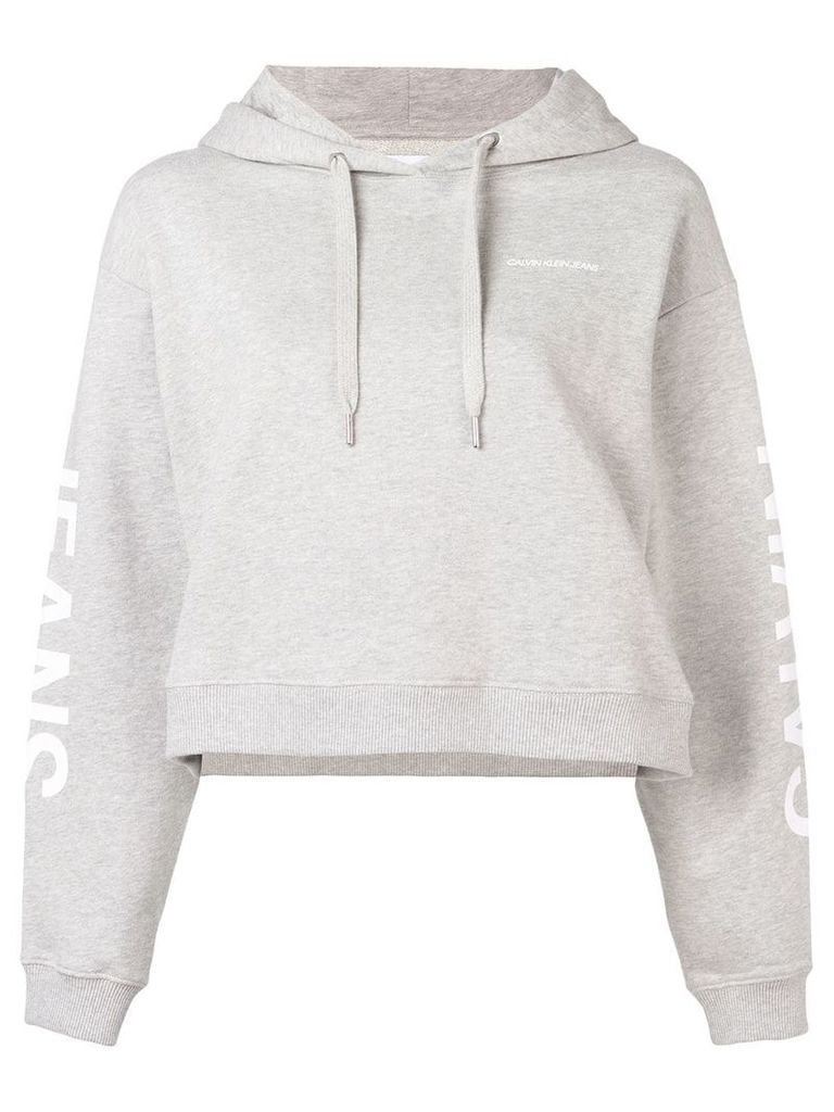Calvin Klein Jeans logo print cropped hoodie - Grey